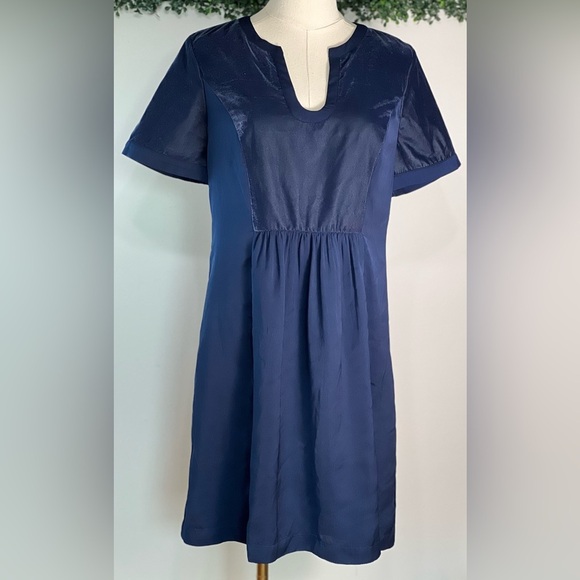 Loft Navy Blue Velvet Blocked Shift Mini Dress Short Sleeve Size Small - Picture 1 of 9